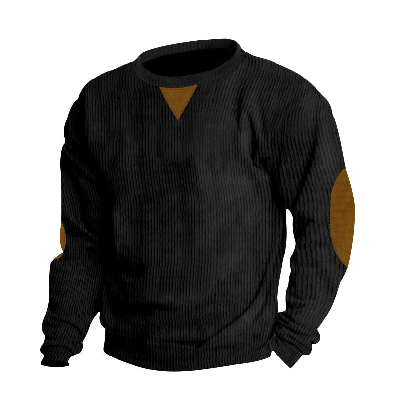 Herren Bequemer Rundhalspullover mit strukturiertem Design und kontrastierenden Ellbogenpatches Echoarchiv