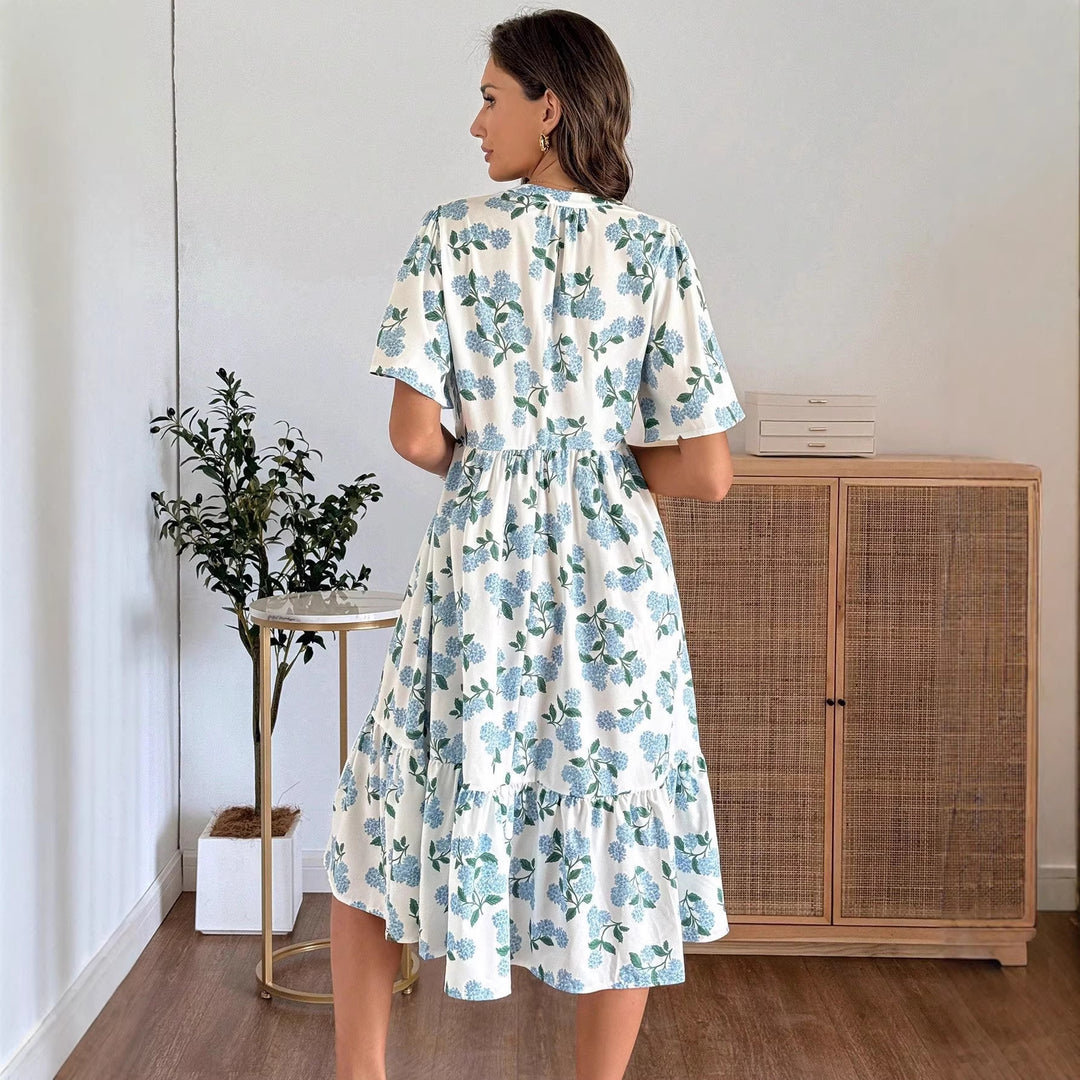 Damen Midikleid mit frischem Blumenmuster und voluminösem Rock Echo Archiv