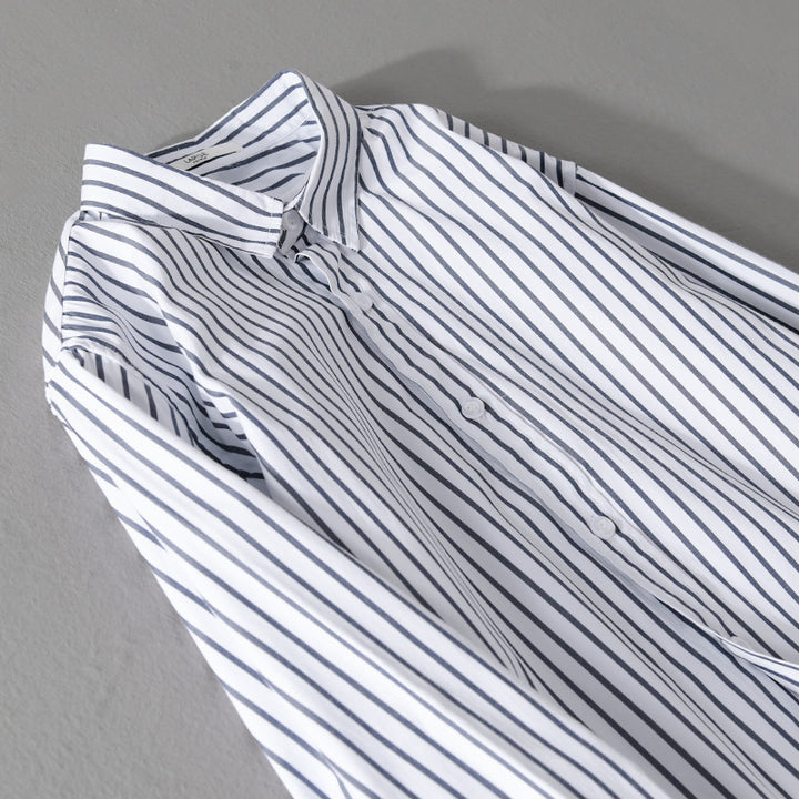 Herren Gestreiftes Oversize-Hemd aus leichter Baumwollmischung mit Kentkragen Echoarchiv