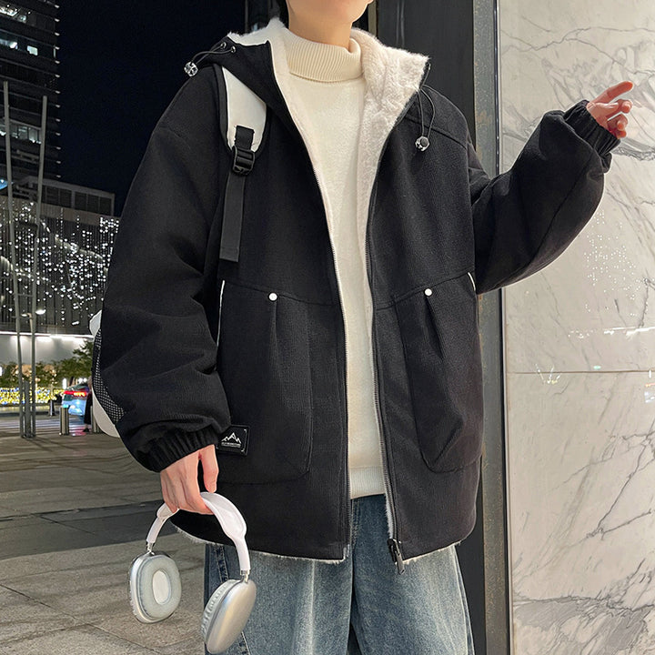 Herren Oversize Kapuzenjacke mit Teddyfutter, Zwei-Wege-Reißverschluss und Utility-Taschen Echo Archiv