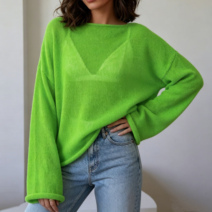 Damen luftiger Oversize-Feinstrickpullover mit weitem Arm und Rundhalsausschnitt – Mavelle