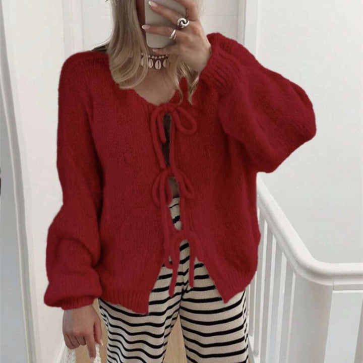 Damen Grobgestrickter Offener Cardigan mit Bindebändern, Oversize‑Silhouette und Raglanärmeln – Veloura