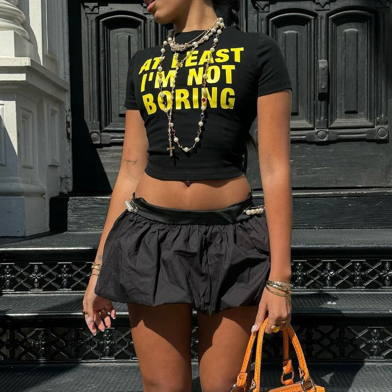 Damen cropped T-Shirt mit auffälligem Typografie-Druck Echo Archiv