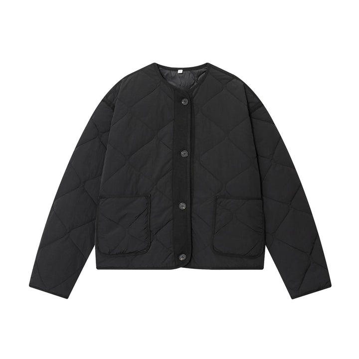 Damen gesteppte Cardigan‑Jacke mit Rautenstepp, Rundhals und aufgesetzten Taschen – Célinea