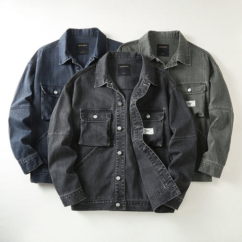 Herren Utility-Denimjacke mit Oversized-Brusttaschen und durchgehender Knopfleiste Echoarchiv