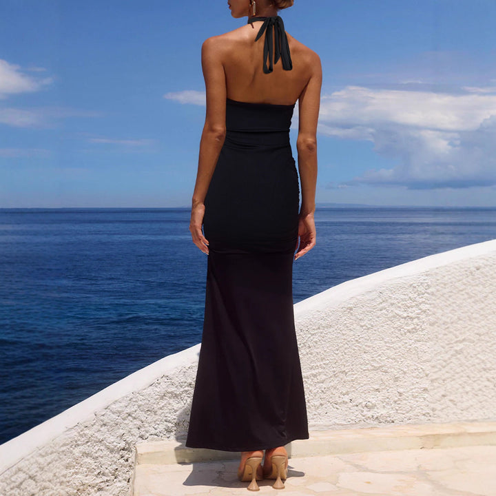 Damen Elegantes Maxi-Kleid mit sphärischem Halterneck und raffinierter Raffung Echo Archiv