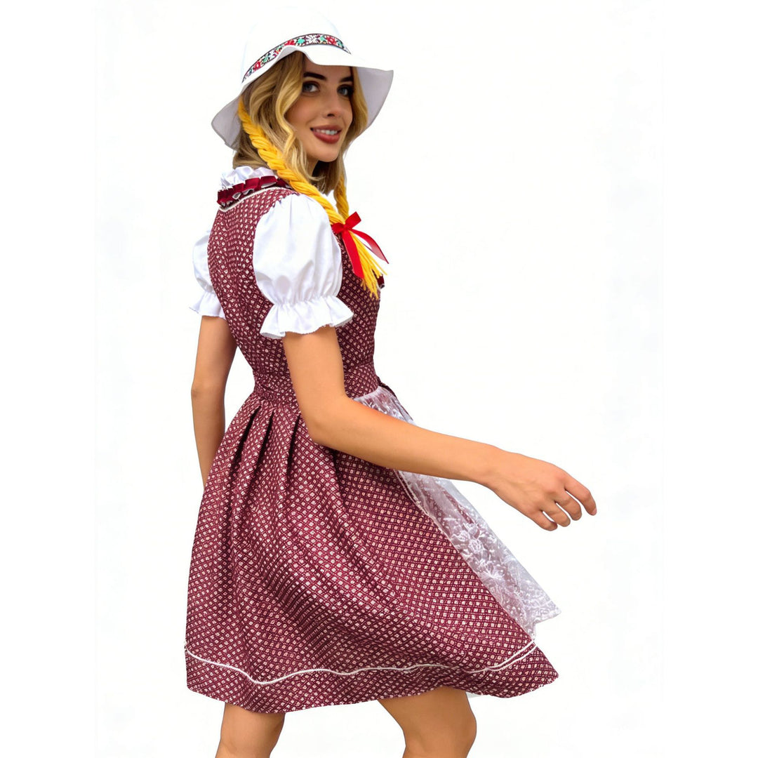 Damen nan traditionelles Dirndlkleid mit geschnürter Miederfront, Rüschenbluse und Spitzenapplikation Echo Archiv