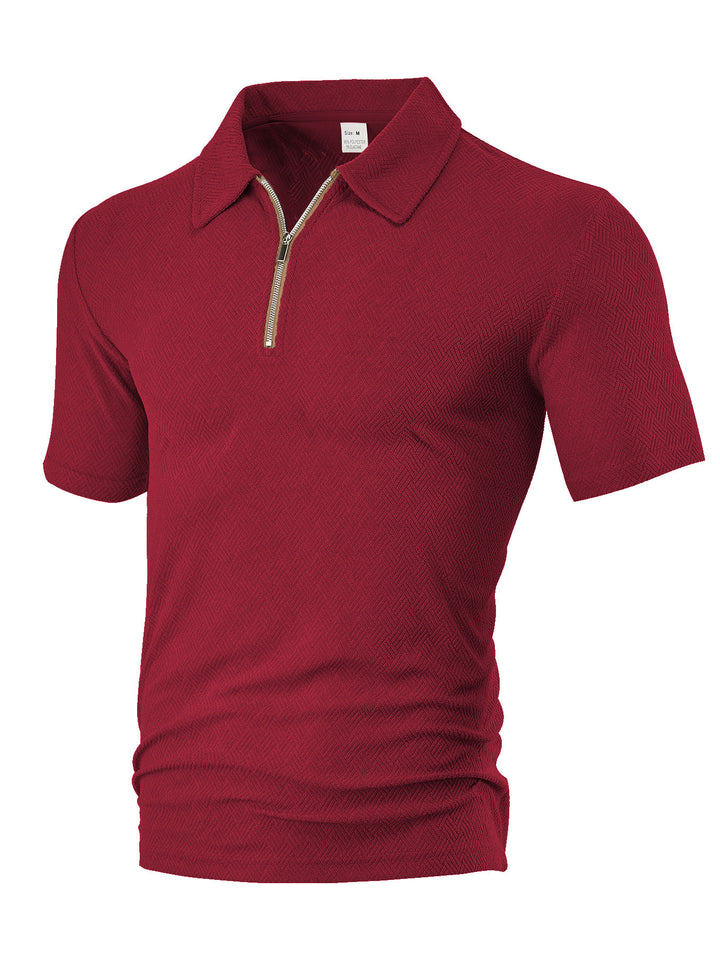 Herren nan schmal geschnittenes Halbzip-Polo mit feiner Fischgrät-Jacquardstruktur Echo Archiv