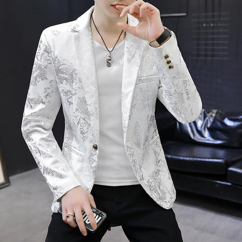 Herren Eleganter Smoking-Blazer mit floralem Jacquard-Muster Echoarchiv