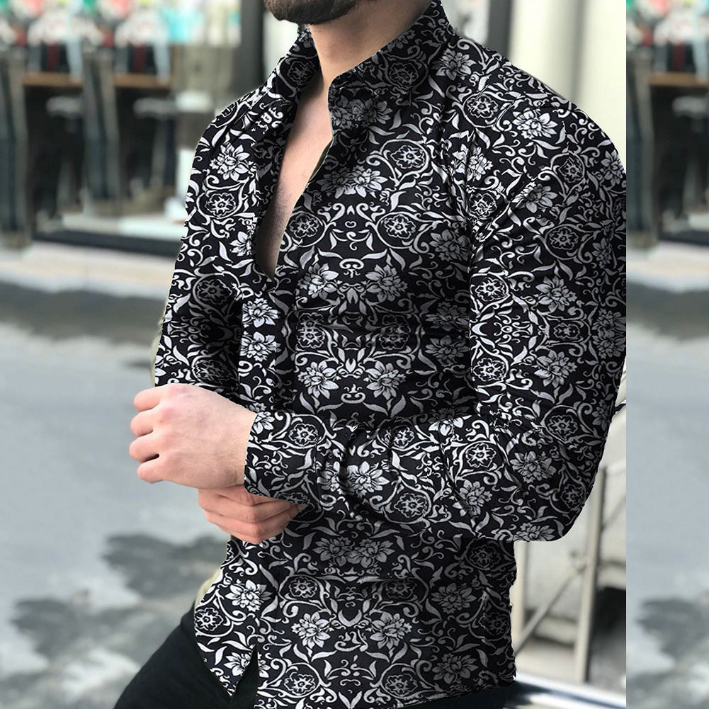 Herren nan figurbetontes Langarmhemd mit feinem Ornamentmuster und stretch Baumwollmischung Echo Archiv