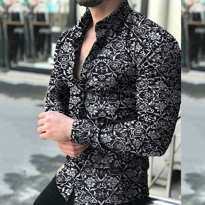 Herren nan figurbetontes Langarmhemd mit feinem Ornamentmuster und stretch Baumwollmischung Echo Archiv