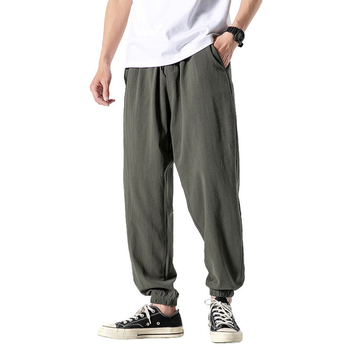 Herren nan relaxed-fit Joggerhose mit Tunnelzug, geripptem Knöchelabschluss und atmungsamem Leinenmix Echo Archiv