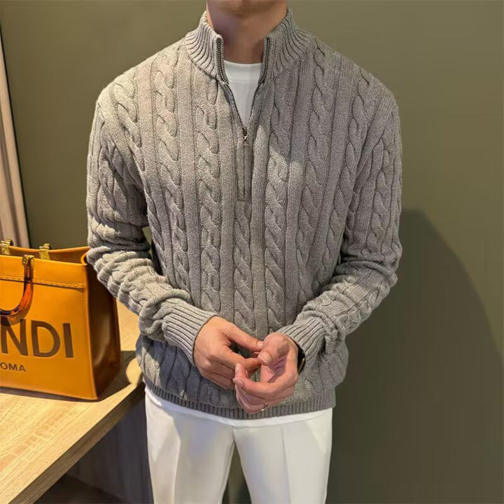 Herren Zopfstrick-Halbzip-Pullover mit Stehkragen Echoarchiv