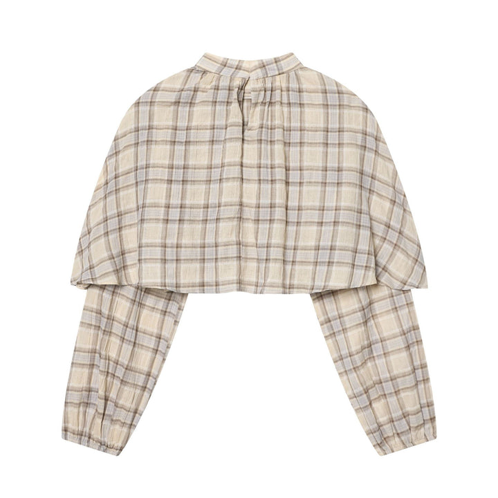 Damen Karierte Bluse mit Stehkragen, gerafftem Yoke und voluminösen Raglanärmeln Echoarchiv