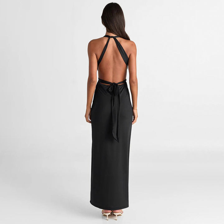 Damen Elegantes Maxikleid mit tiefem V-Ausschnitt und dekorativen Trägern Echo Archiv