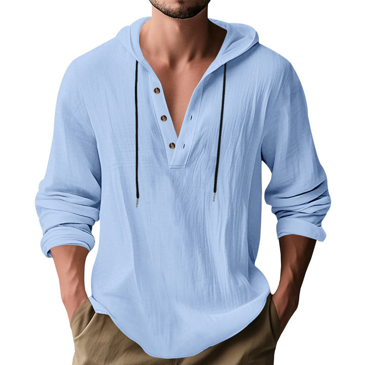 Herren Langarm Kapuzenshirt mit modischem Knopfleisten-Design Echoarchiv