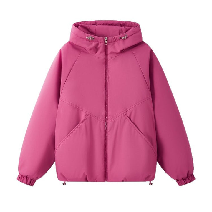 Damen Leicht wattierte Kapuzenjacke mit Raglanärmeln, elastischen Bündchen und verstellbarem Saum – Célinea