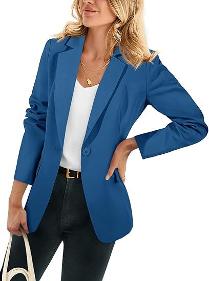 Damen Leichter Stretch-Blazer mit Schalkragen, Ein-Knopf-Verschluss und dreiviertelärmeln – Valéne