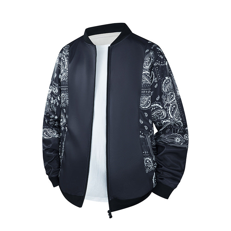 Herren Bomberjacke mit Allover‑Federprint, Satinoptik und geripptem Kragen Echo Archiv