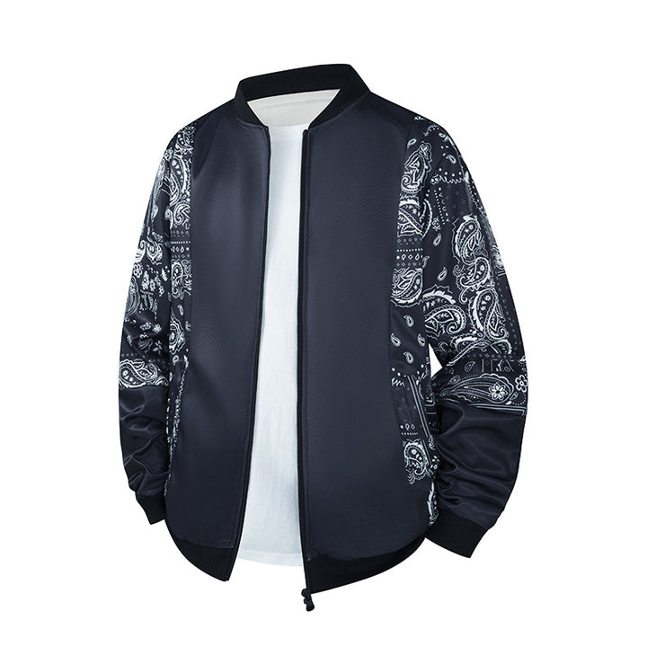 Herren Bomberjacke mit Allover‑Federprint, Satinoptik und geripptem Kragen Echo Archiv
