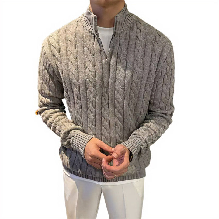 Herren Zopfstrick-Halbzip-Pullover mit Stehkragen Echoarchiv