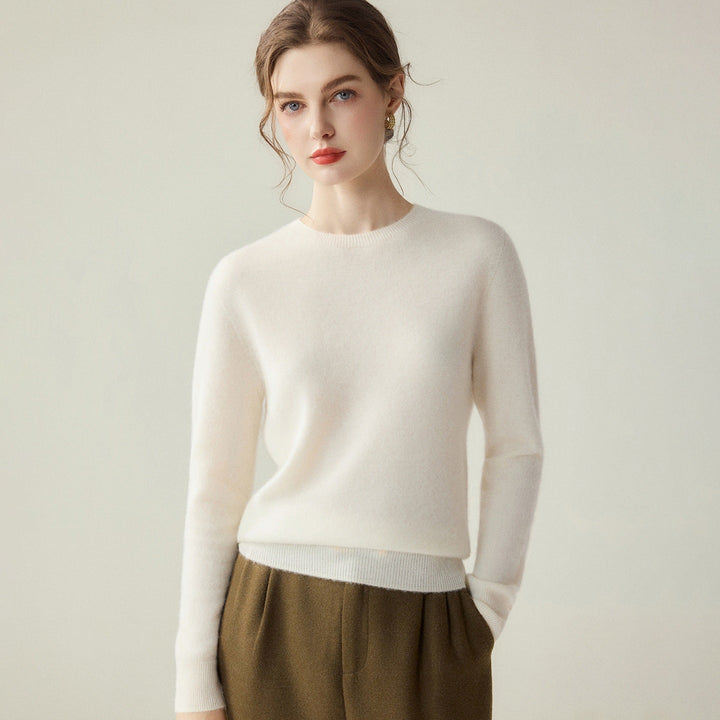 Damen Leichter Rundhalspullover aus Kaschmir‑Look mit extrafeinem Flor und geripptem Saum Echoarchiv