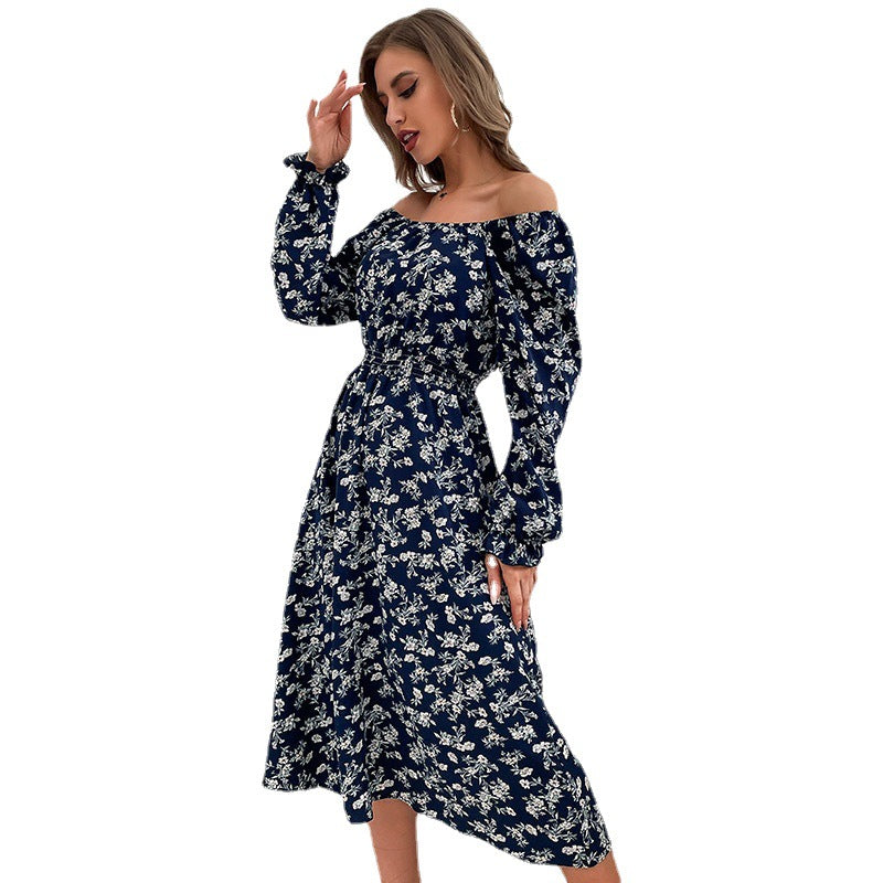 Damen Schulterfreies Midikleid mit elastischem Taillenbündchen und floralem Alloverprint Echoarchiv