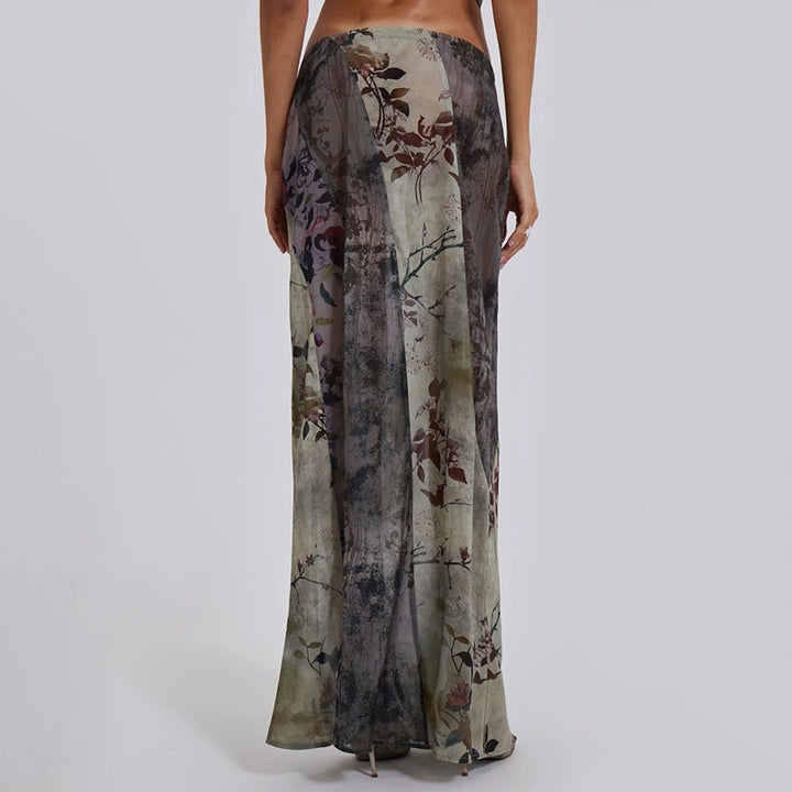 Damen Langer Maxirock mit diagonalen Patchwork-Prints und schlanker A-Linie Echo Archiv