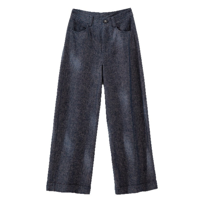 Damen Weite High-Waist-Jeanshose mit Bügelfalte und Umschlagsaum Echoarchiv