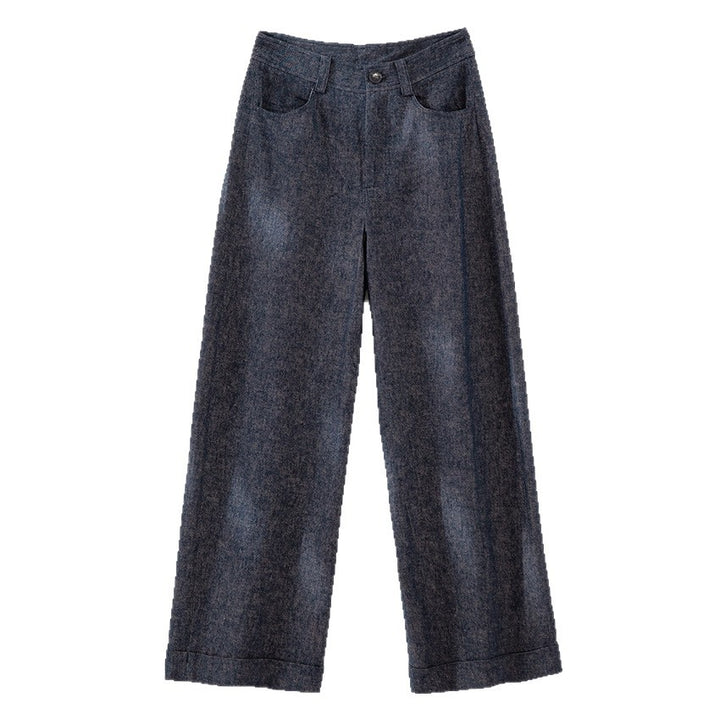 Damen Weite High-Waist-Jeanshose mit Bügelfalte und Umschlagsaum Echoarchiv
