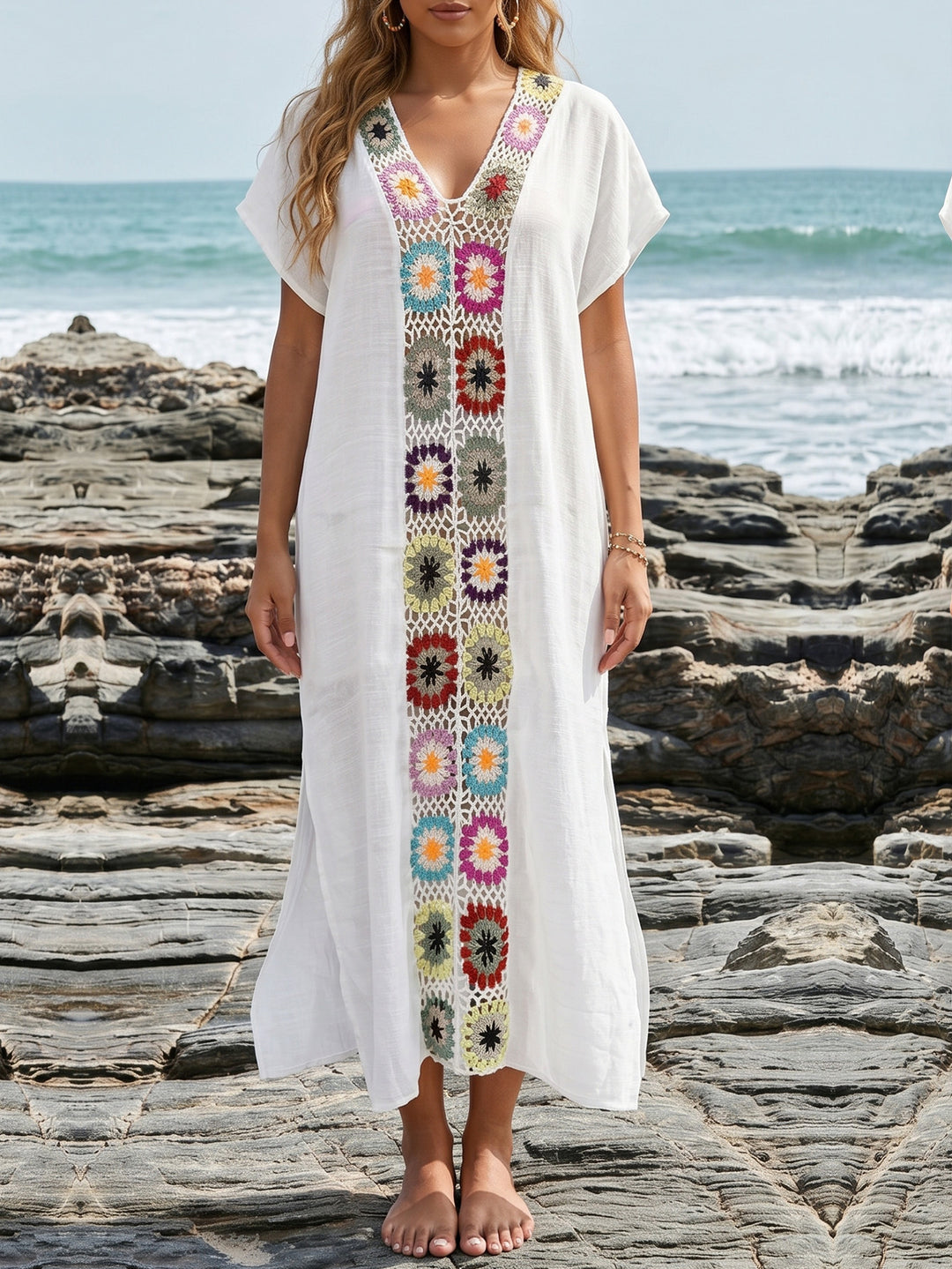 Damen Häkel-Strandkimono mit floralem Patchwork-Design Echo Archiv