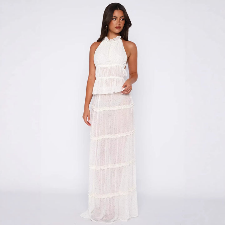 Damen Langärmliges Maxikleid mit elegantem Rüschen-Design und transparentem Stoff Echo Archiv