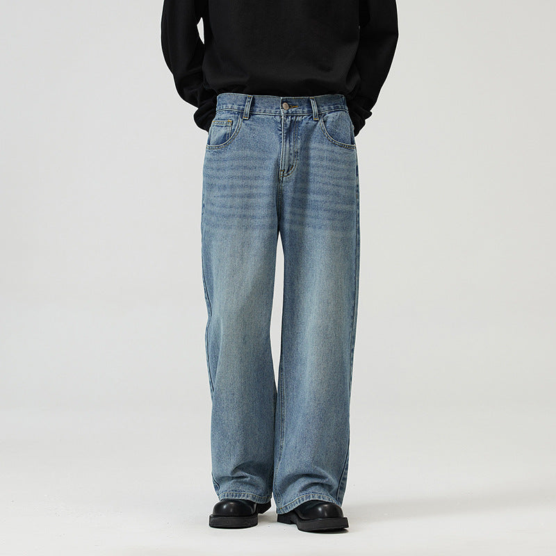 Herren Weite Relaxed-Jeans mit hohem Bund Used-Waschung und geradem Bein Echo Archiv