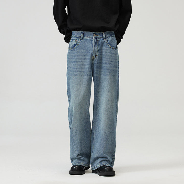 Herren Weite Relaxed-Jeans mit hohem Bund Used-Waschung und geradem Bein Echo Archiv