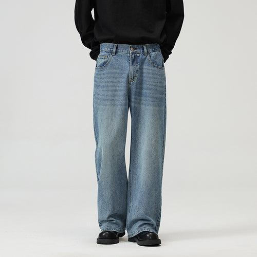 Herren Weite Relaxed-Jeans mit hohem Bund Used-Waschung und geradem Bein Echo Archiv