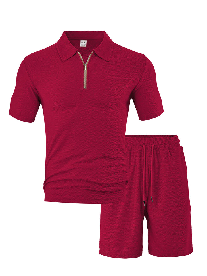 Herren sportliches Kurzarm-Set mit stylischem Reißverschluss und elastischem Bund Echoarchiv