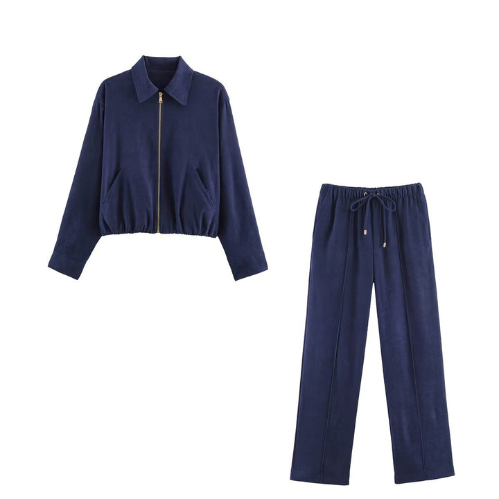 Damen Kurzblouson im Velours‑Look mit spitzem Hemdkragen und Gummizugsaum Echo Archiv