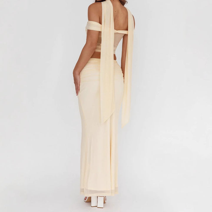 Damen elegantes Wickelkleid mit schulterfreiem Oberteil und drapierter Silhouette Echo Archiv