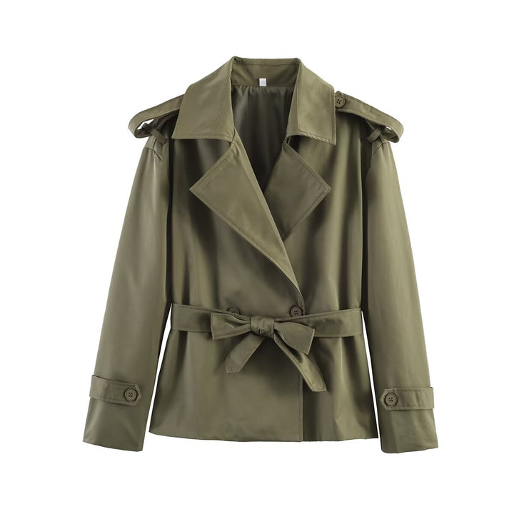 Damen kurzer Trenchcoat mit Taillengürtel, doppelreihiger Front und Schulterklappen Echo Archiv
