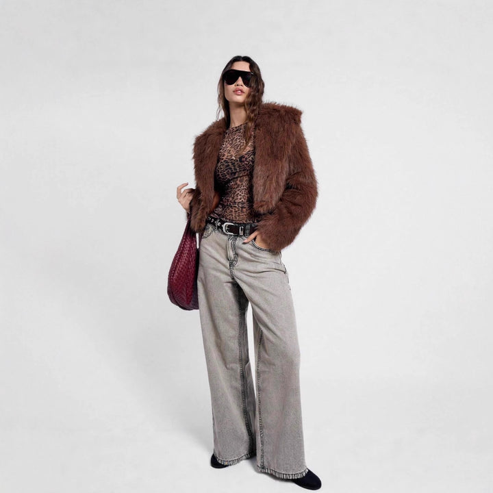 Damen nan figurnahes Netz-Longsleeve mit Leopardenmuster und seitlicher Raffung Echo Archiv