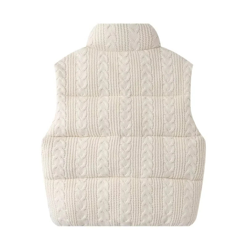 Damen nan gesteppte Strickweste mit Zopfmuster, Stehkragen und Reißverschluss Echo Archiv