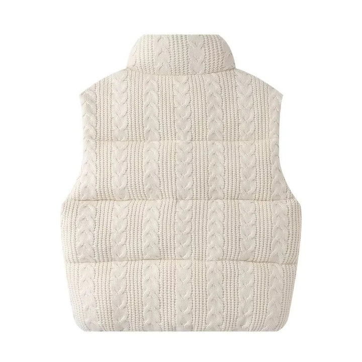 Damen nan gesteppte Strickweste mit Zopfmuster, Stehkragen und Reißverschluss Echo Archiv