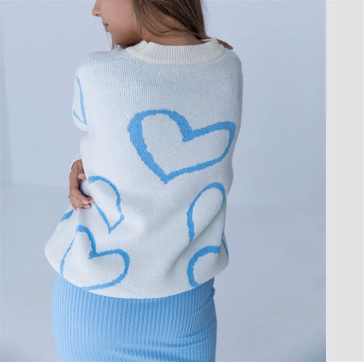 Damen Kuscheliger Jacquard-Pullover mit Herzmotiv und lockerer Oversize-Passform – Mavelle