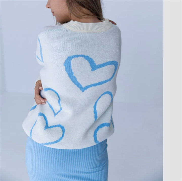 Damen Kuscheliger Jacquard-Pullover mit Herzmotiv und lockerer Oversize-Passform – Mavelle