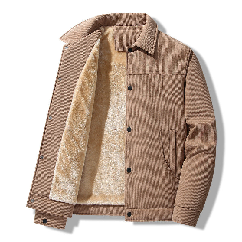 Männer Cordjacke im lässigen Arbeiterstil mit Druckknopfverschluss und Seitentaschen – Taviero
