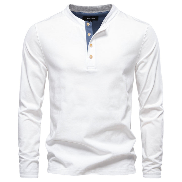 Herren Langarm-Henley-Shirt mit eleganten Druckknöpfen und bequemer Passform Echoarchiv