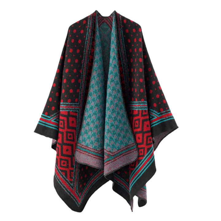 Damen Gewebter Jacquard‑Capeponcho mit Hahnentritt‑ und Ornamentmix Echo Archiv