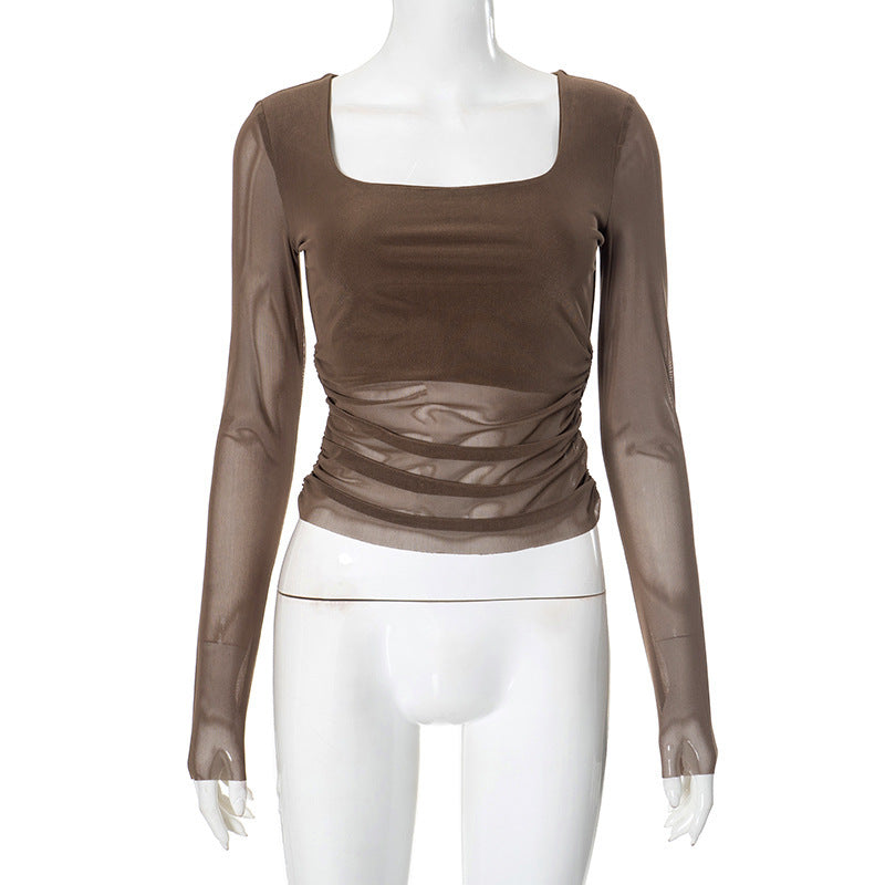Damen Langarmoberteil mit gerafftem Design und elegantem Quadrat-Ausschnitt Echo Archiv