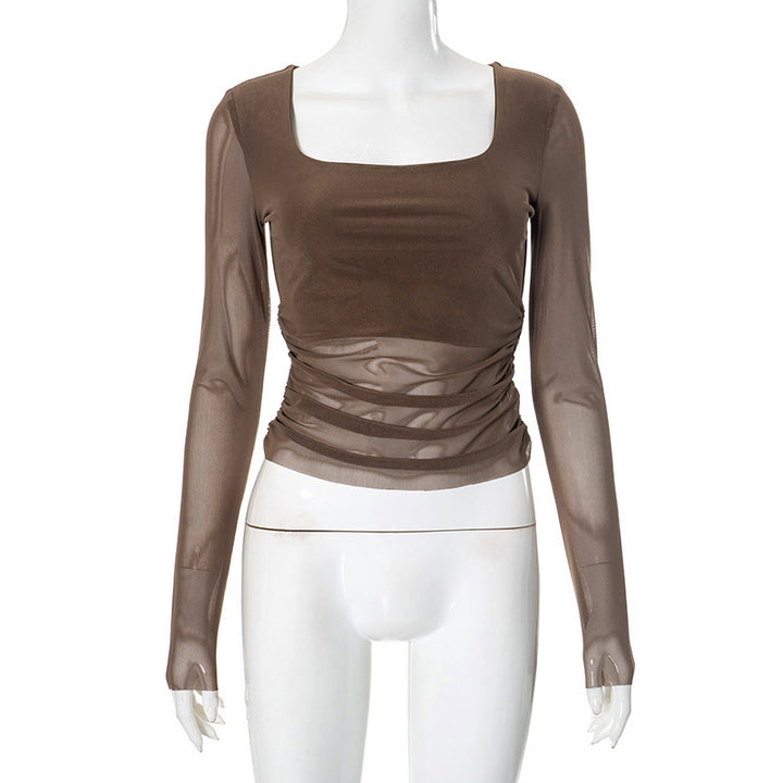 Damen Langarmoberteil mit gerafftem Design und elegantem Quadrat-Ausschnitt Echo Archiv