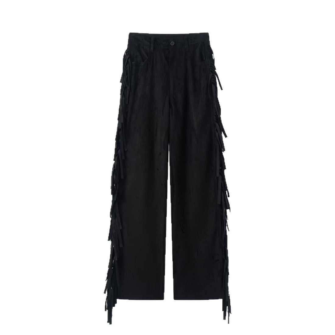 Damen Weite Culotte-Hose mit Fransenbesatz und Veloursoptik Echoarchiv